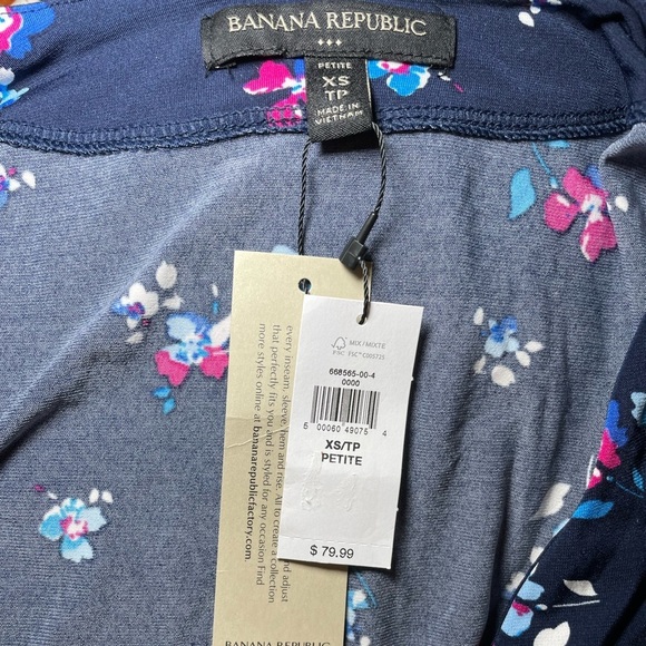 Banana Republic navy floral wrap dress sz XS Pet - Picture 5 of 6